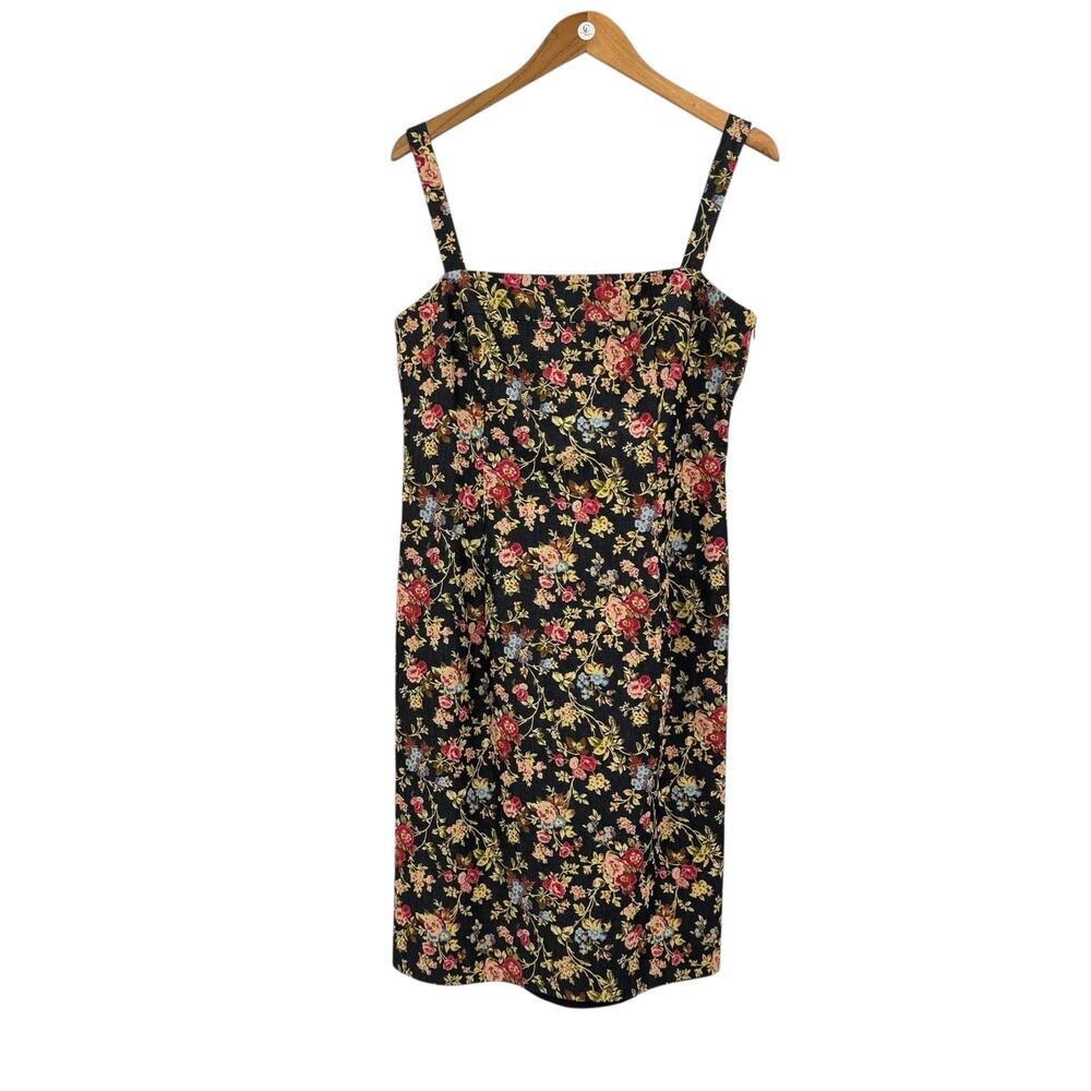 JS Signature NWT Vintage 90s Floral Print Stretch Denim Sleeveless Sheath Dress - Picture 4 of 11